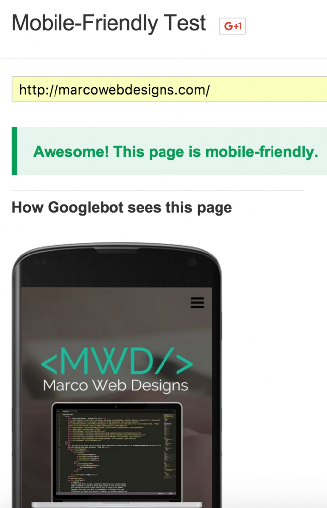 Marco Web Designs Google Mobile Friendly Test